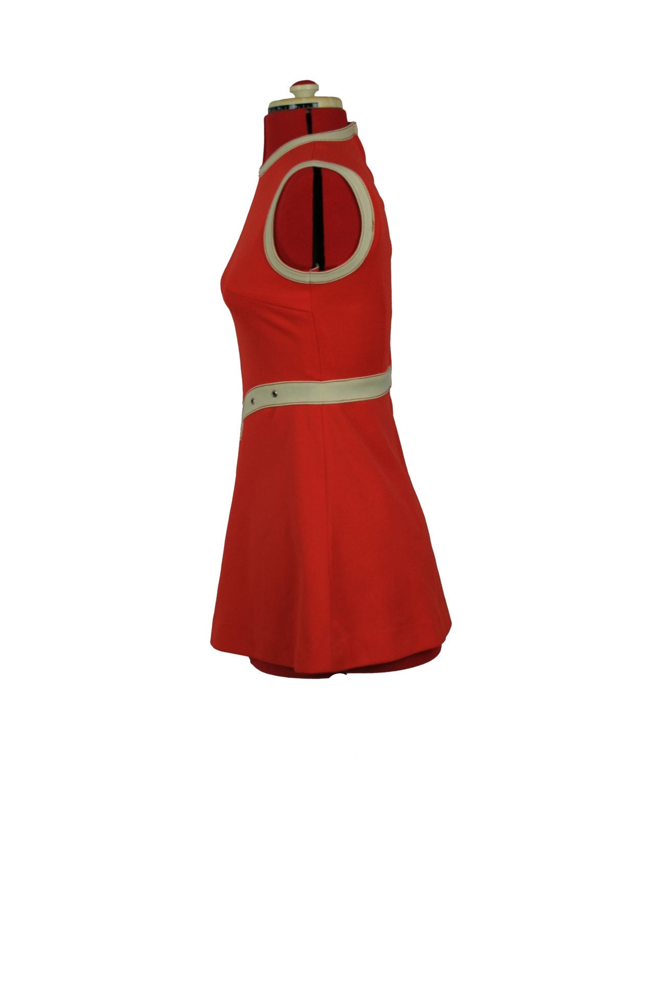 1960s Mod Canda Red Crimplene Mini Dress with White Trim & Rivet Detail – Space Age Icon
