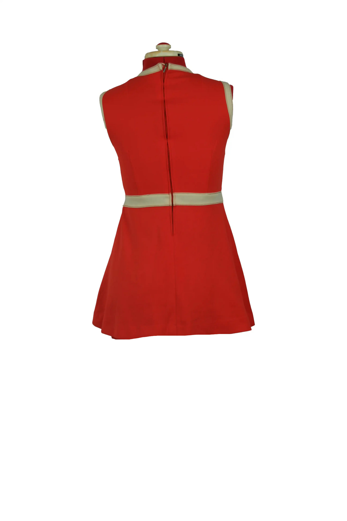 1960s Mod Canda Red Crimplene Mini Dress with White Trim & Rivet Detail – Space Age Icon