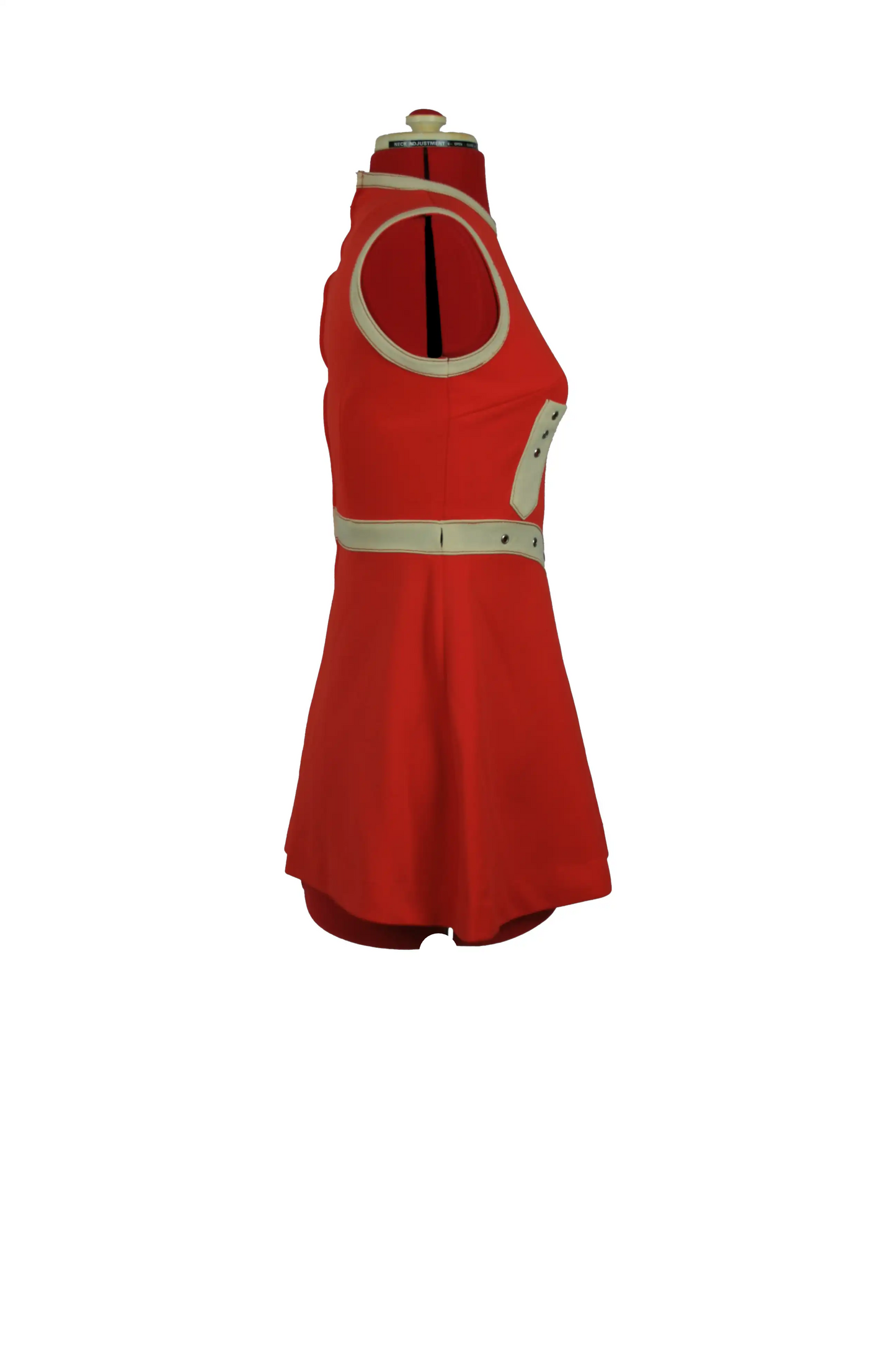 1960s Mod Canda Red Crimplene Mini Dress with White Trim & Rivet Detail – Space Age Icon