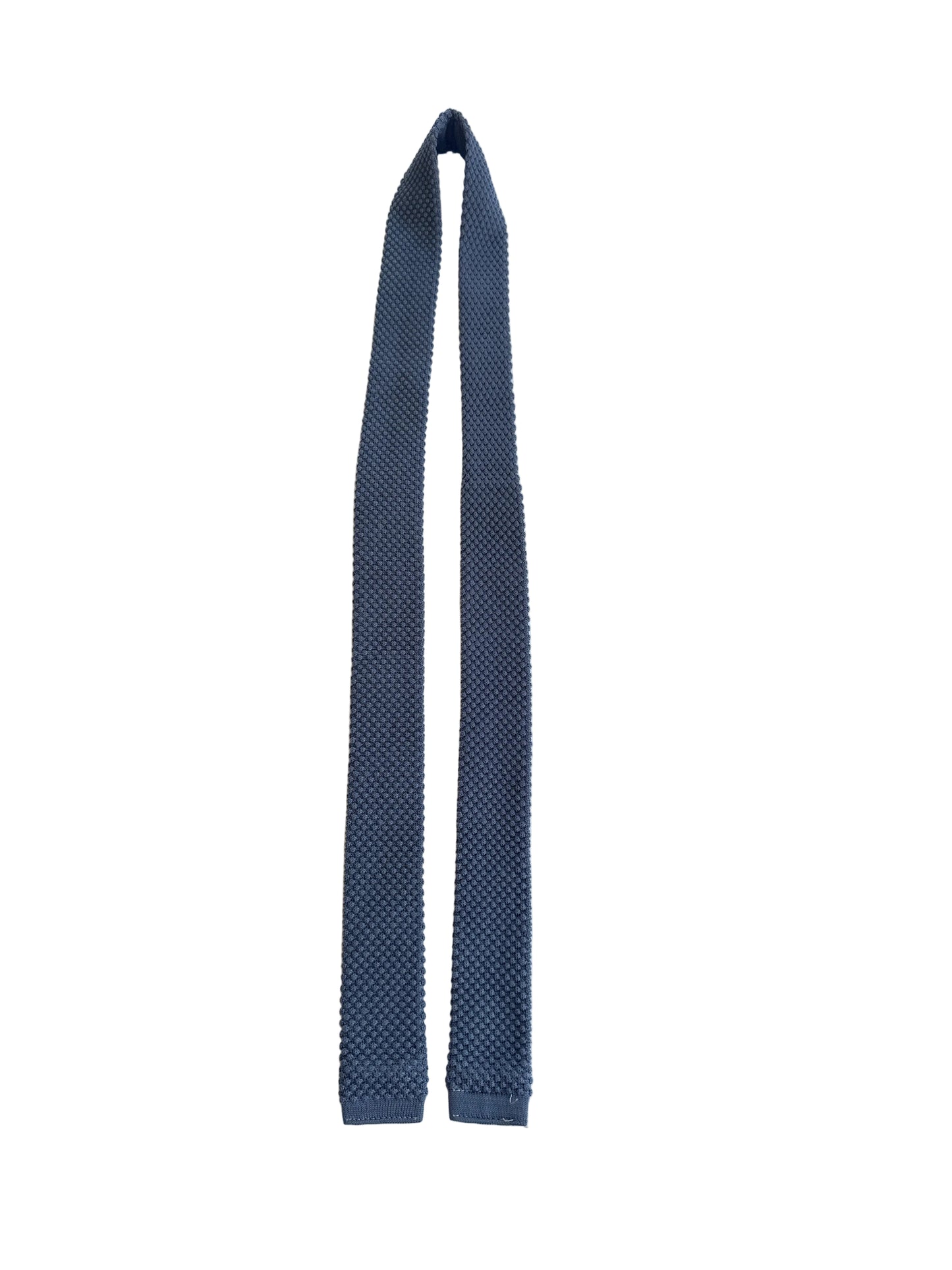 Vintage 1960s–70s Blue Knit Tie Square End Mod Ivy League Necktie