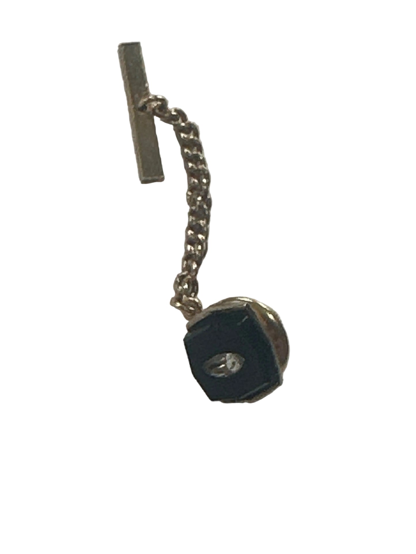 Vintage 1950s–1970s Black Onyx Style Stick Pin Tie Pin Chain Bar Back Mens Jewellery