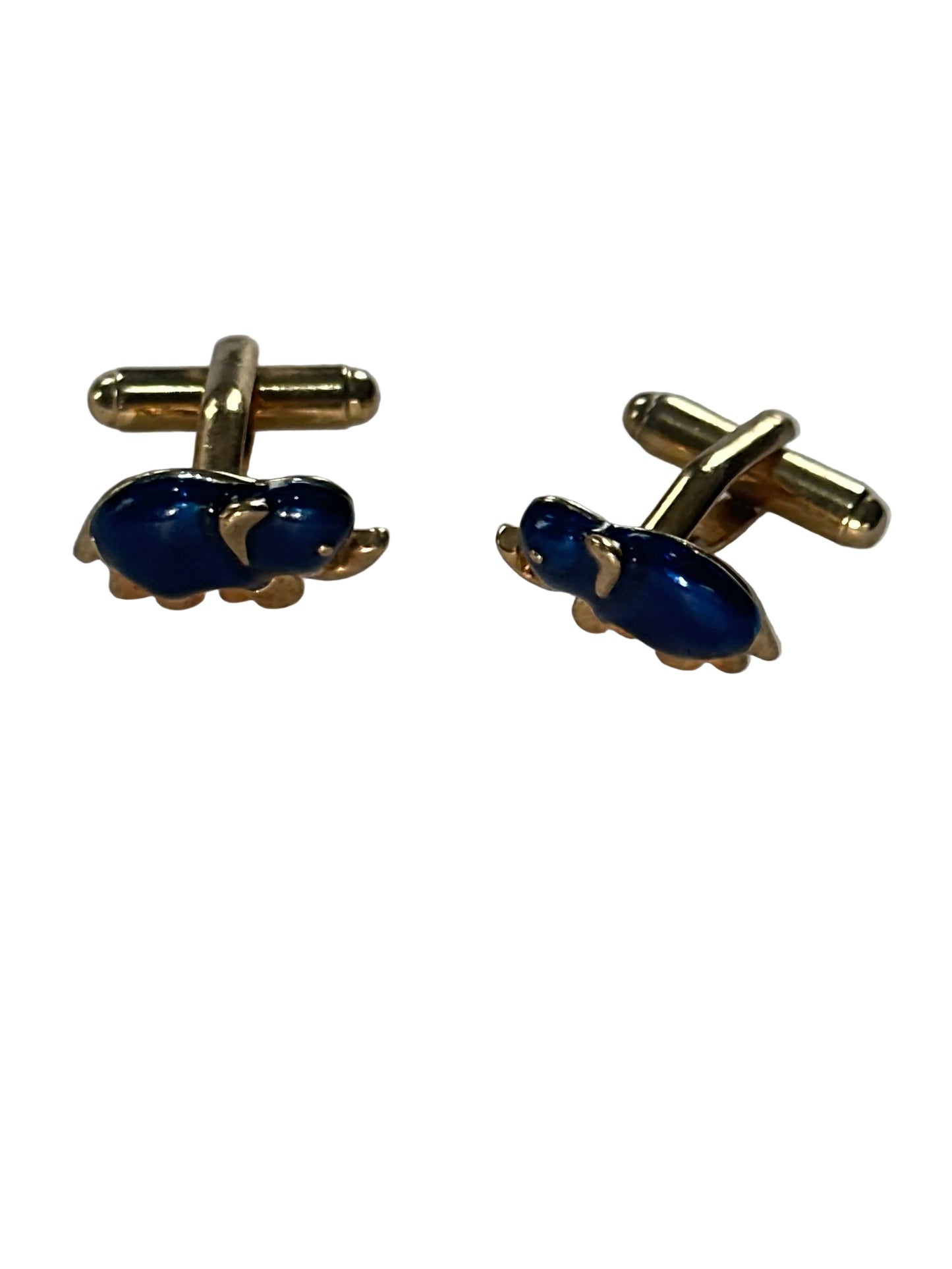 Vintage Blue Enamel Elephant Cufflinks,  Gold Tone Animal Novelty Cufflinks