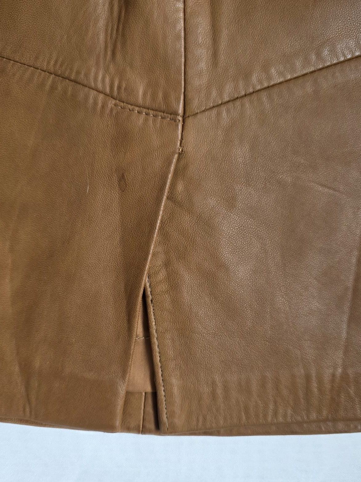 1980s Fritala Finland Soft Leather Midi Skirt Camel Brown Genuine Leather