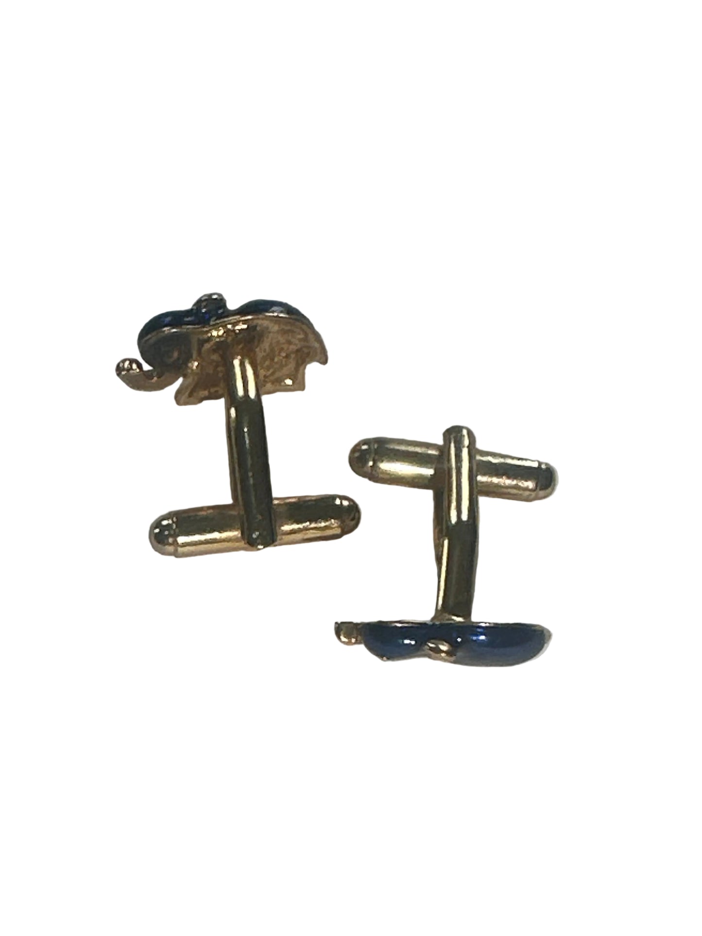 Vintage Blue Enamel Elephant Cufflinks,  Gold Tone Animal Novelty Cufflinks
