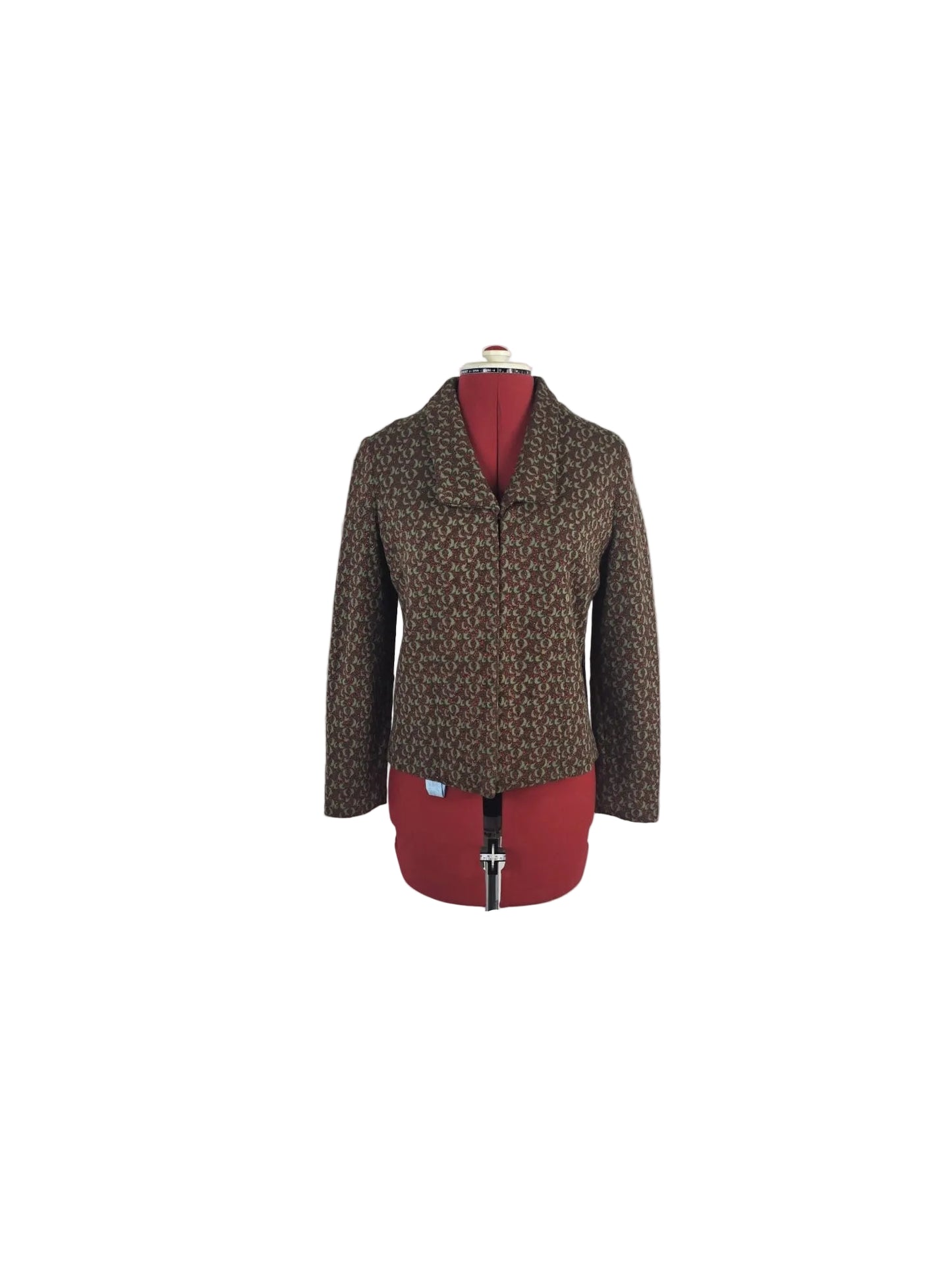 1960s/70s Vintage Brocade Tailored Blazer Olive & Burgundy Pattern