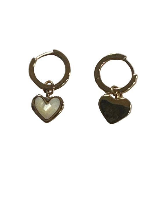 Heart Charm Hoop Earrings,  Gold Tone
