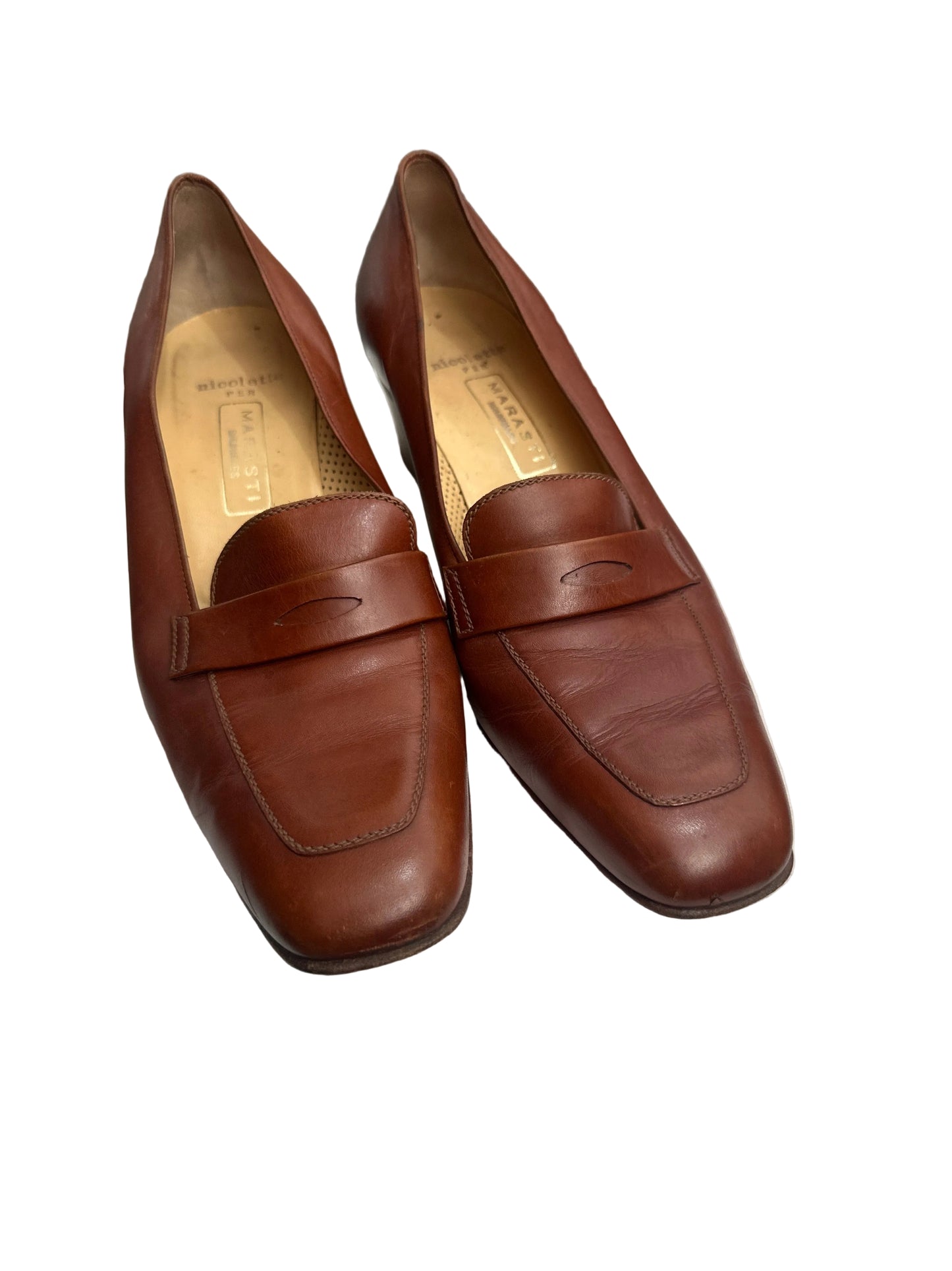 1980s Vintage Marasti Brown Leather Loafer Court Shoes Made in Italy