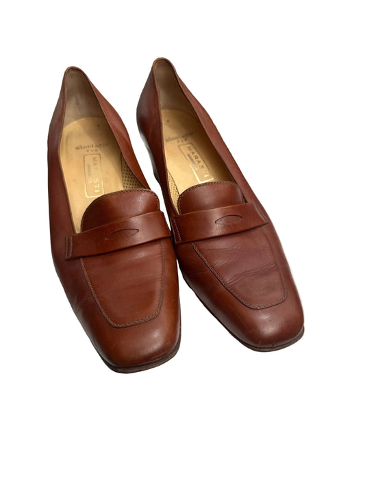 1980s Vintage Marasti Brown Leather Loafer Court Shoes Made in Italy