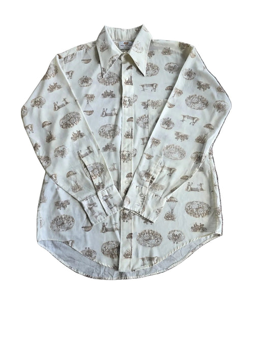 Early 1990s Van Heusen 417 Novelty Print Shirt V Taper