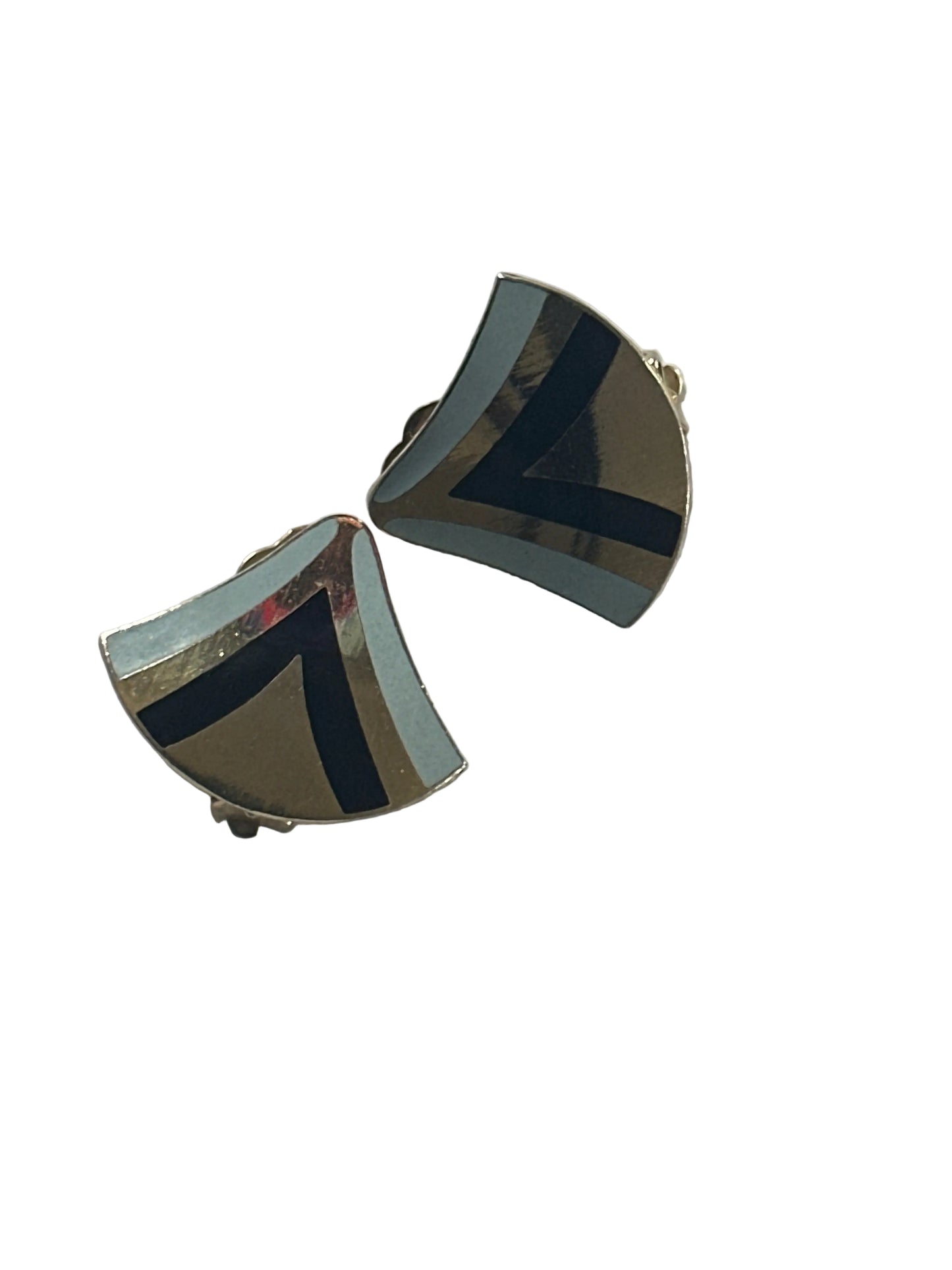 Vintage Gold Clip-On Earrings with Blue and Black Accents