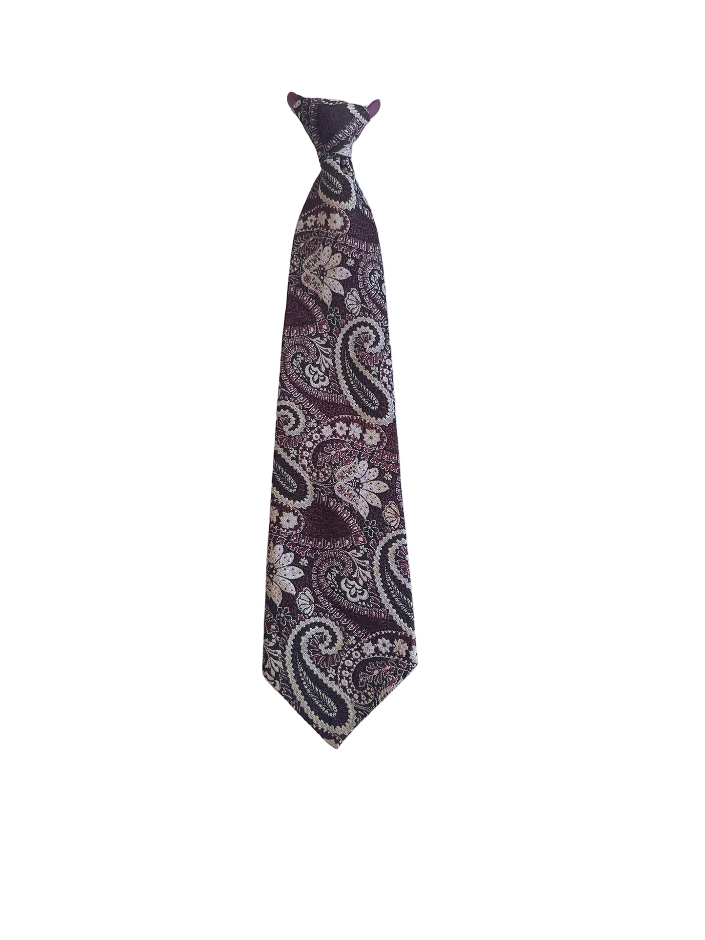 1974 Superba clip-on tie in burgundy paisley