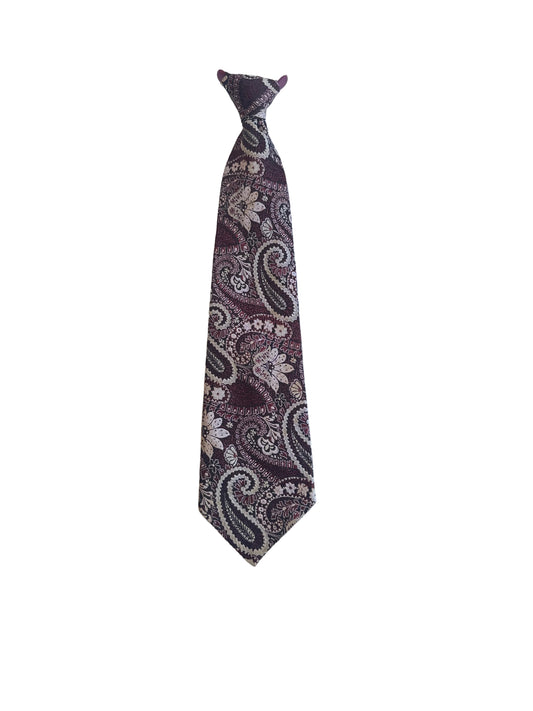 1974 Superba clip-on tie in burgundy paisley