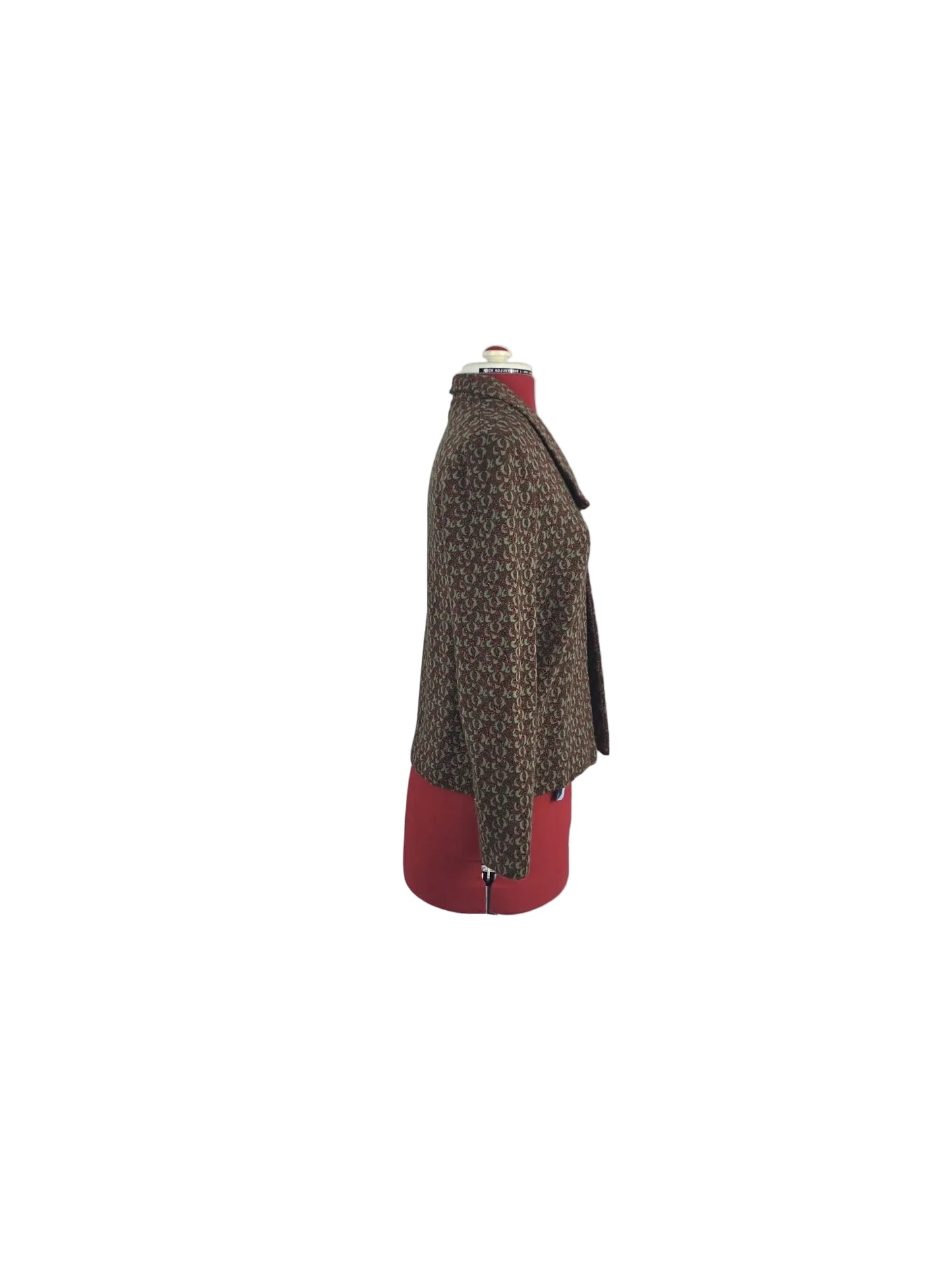 1960s/70s Vintage Brocade Tailored Blazer Olive & Burgundy Pattern
