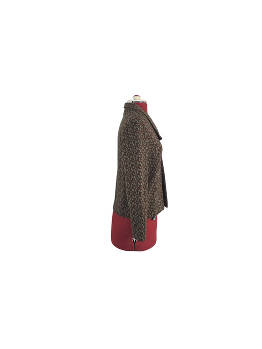 1960s/70s Vintage Brocade Tailored Blazer Olive & Burgundy Pattern
