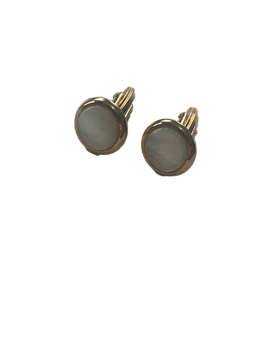 Vintage Gold Tone Cufflinks with Pale Stone / Glass Insert – Classic Minimalist Design – Late 20th Century