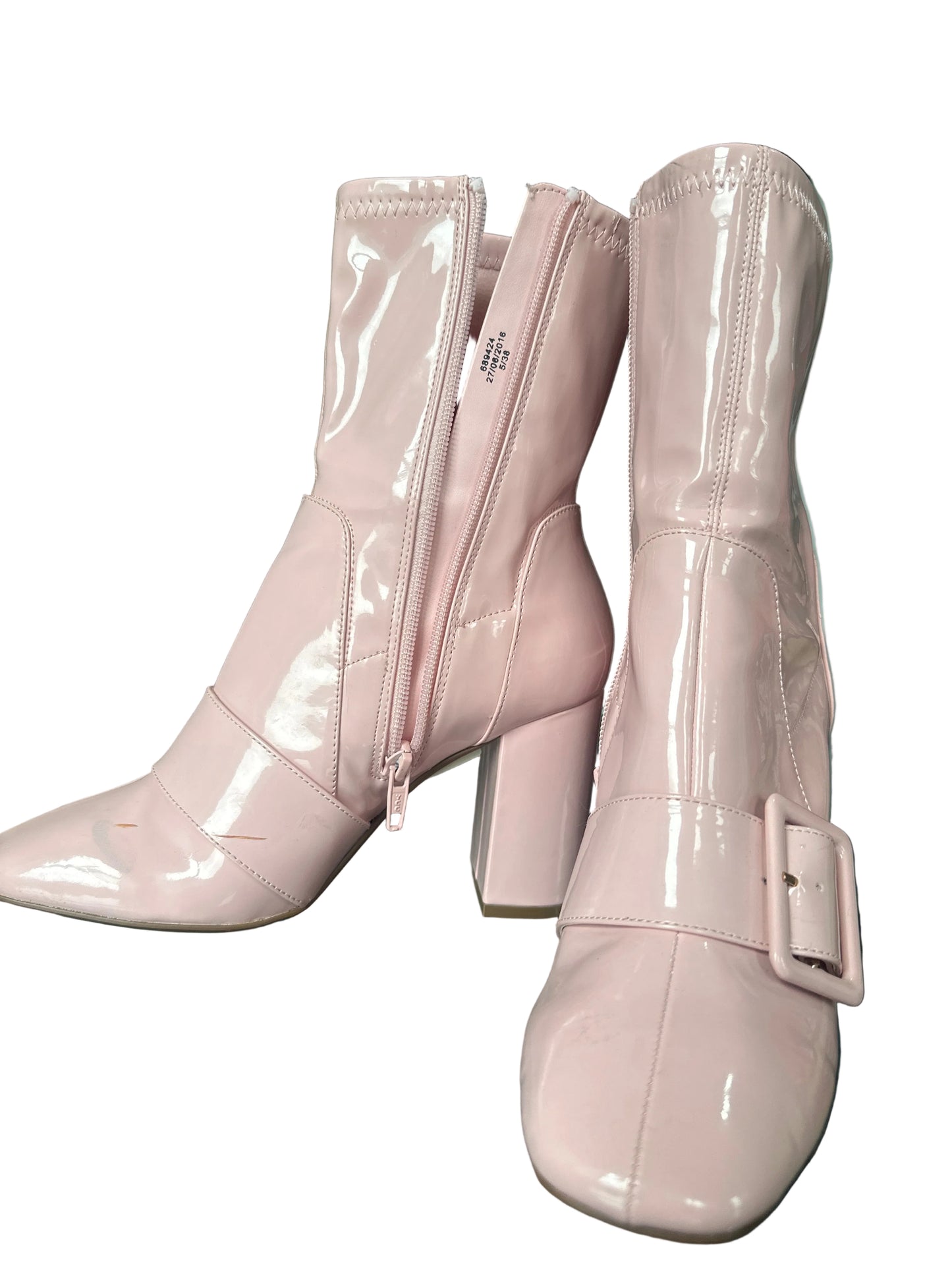 Retro-Inspired River Island Pink Patent Ankle Boots UK 5