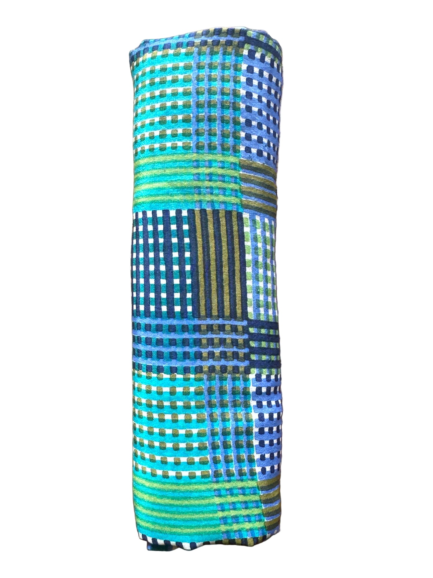 Vintage 1970s–1980s Geometric Square Scarf 68 x 71 cm Blue Abstract Pattern