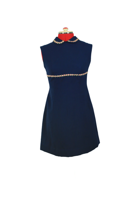 Kammgarn 1960s Navy Blue Trevira Dress – Fitted Bodice & Flared Skirt