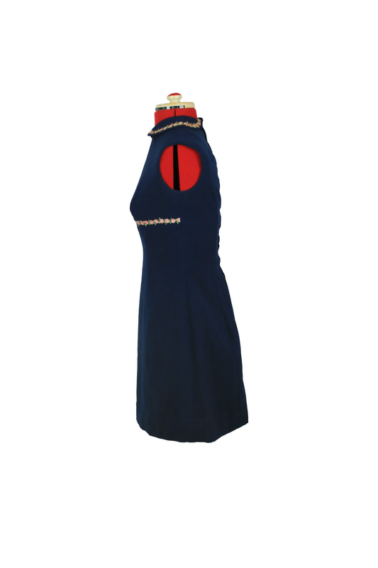 Kammgarn 1960s Navy Blue Trevira Dress – Fitted Bodice & Flared Skirt