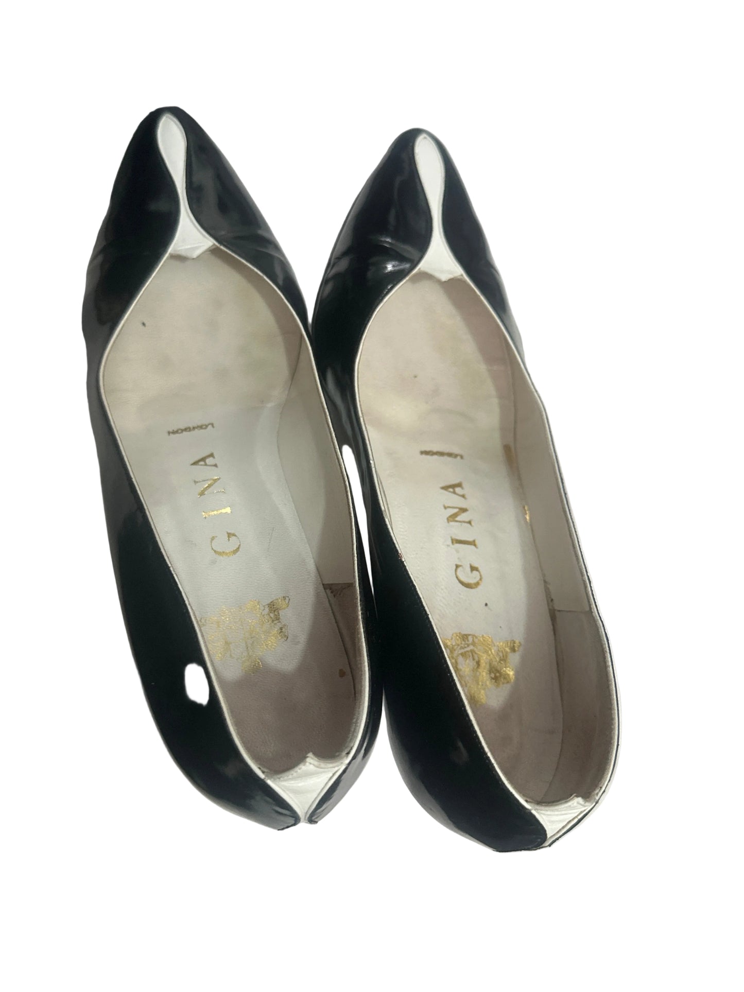 Late 1980s Gina London Black Patent Leather Court Shoes UK 5/6