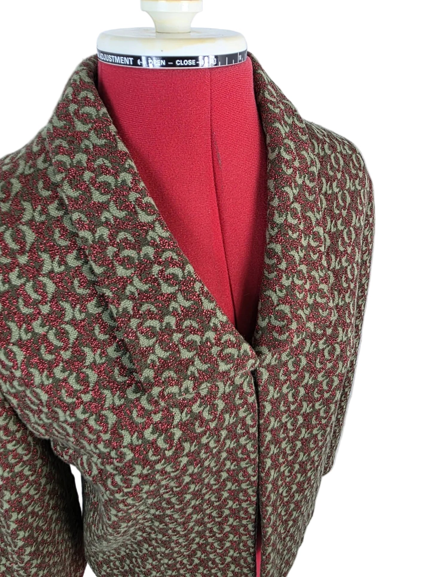 1960s/70s Vintage Brocade Tailored Blazer Olive & Burgundy Pattern