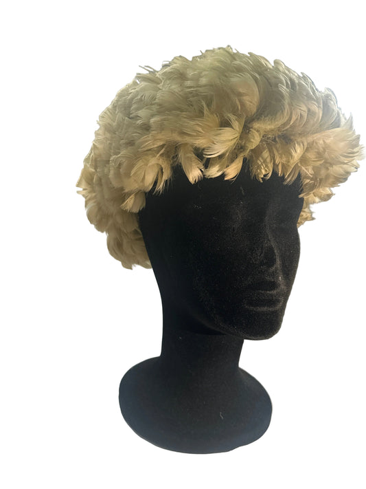 1940s Vintage Feather Wig Hat Cream Feather Theatrical Burlesque Headpiece