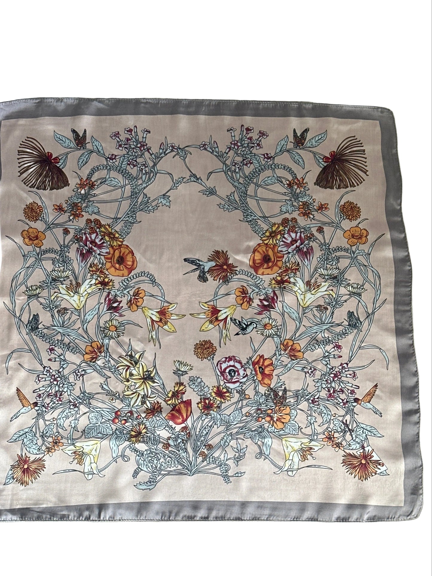 Vintage 1980s–1990s Floral Botanical Scarf 52 x 52 cm Pink Garden Print