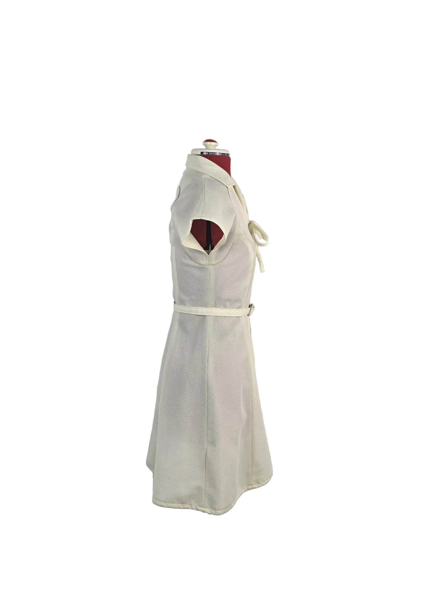 Late 1960s Cream Mod Mini Dress with Bow Neck & Belt Laurie Denton