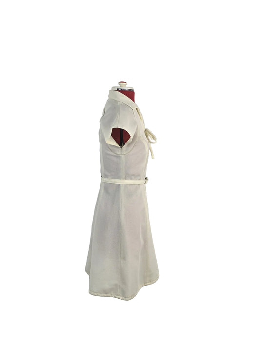 Late 1960s Cream Mod Mini Dress with Bow Neck & Belt Laurie Denton