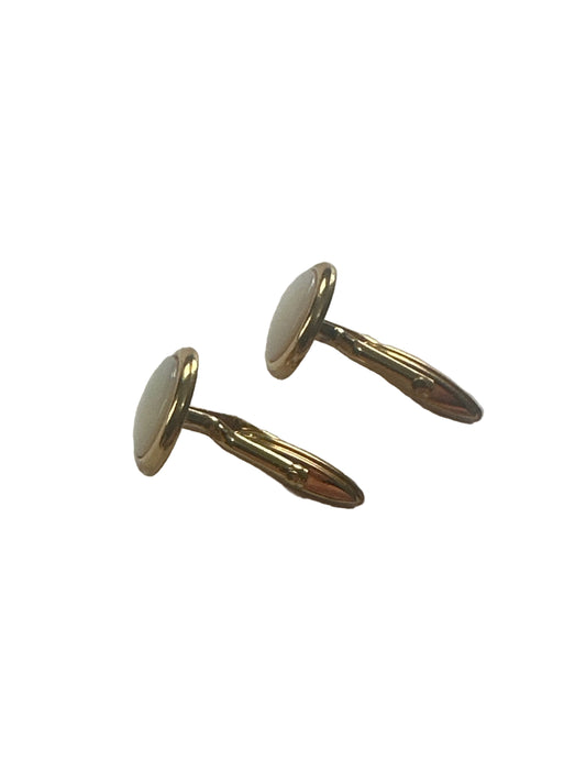 Vintage Gold Tone Cufflinks with Pale Stone / Glass Insert – Classic Minimalist Design – Late 20th Century