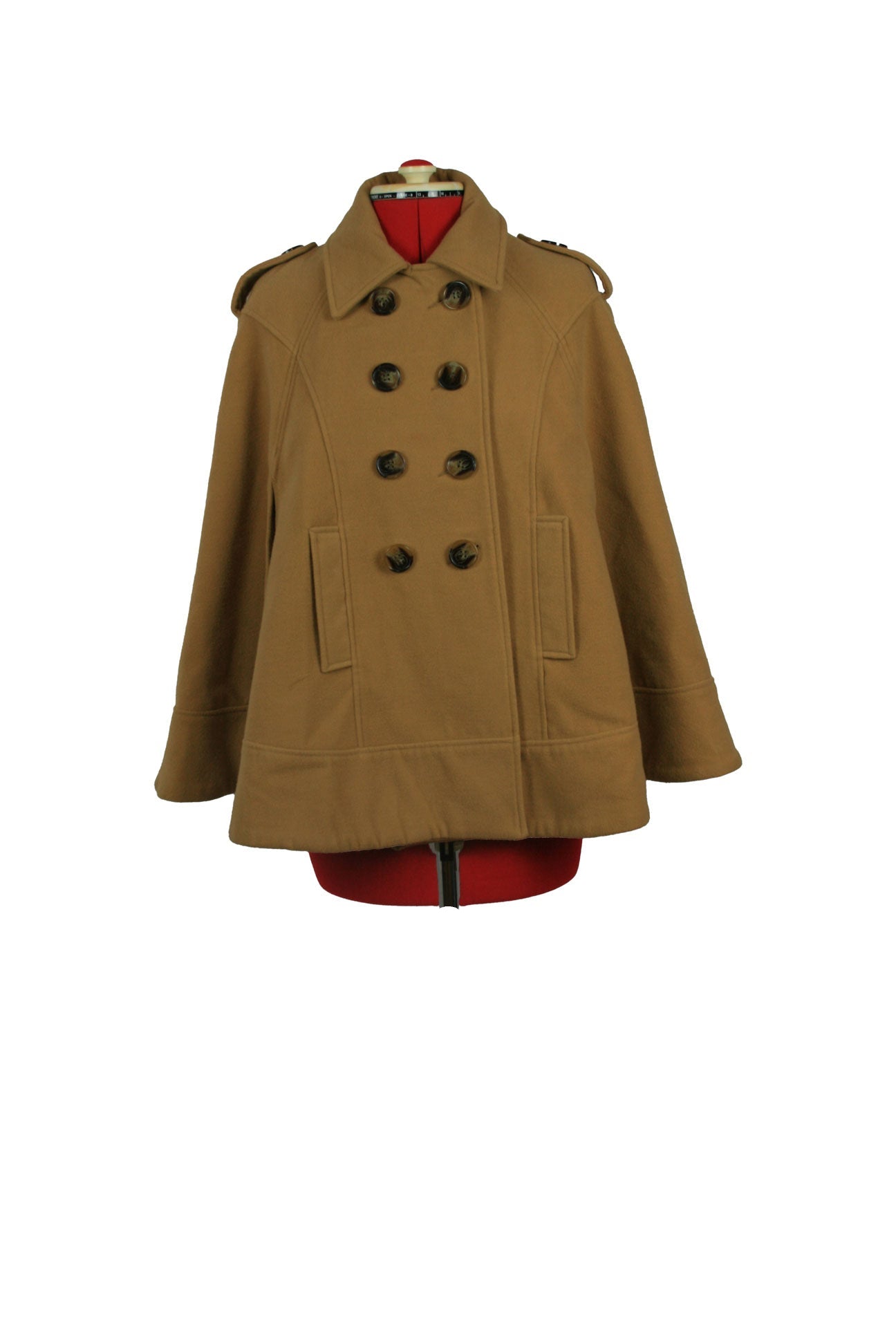 Vintage-inspired Camel Military Cape Coat by Miss Real