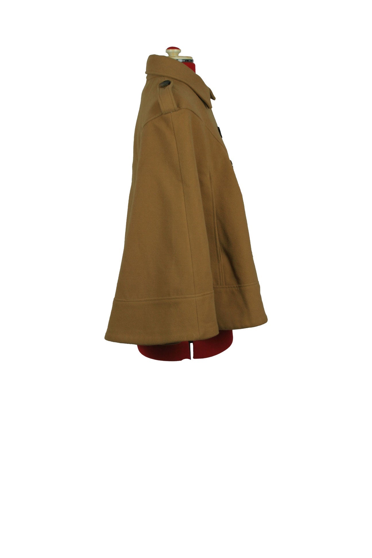 Vintage-inspired Camel Military Cape Coat by Miss Real