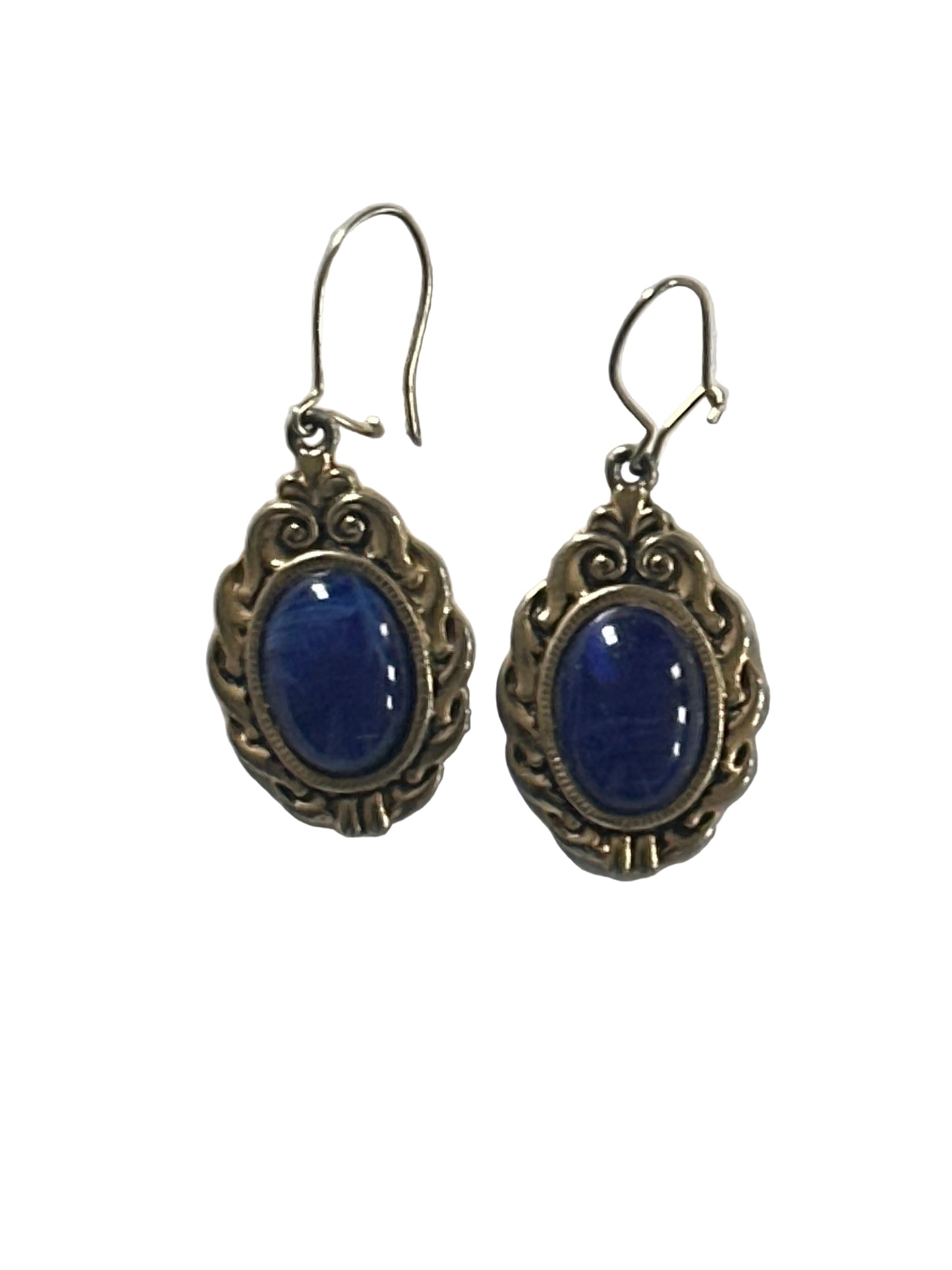 Navy Oval Drop Earrings