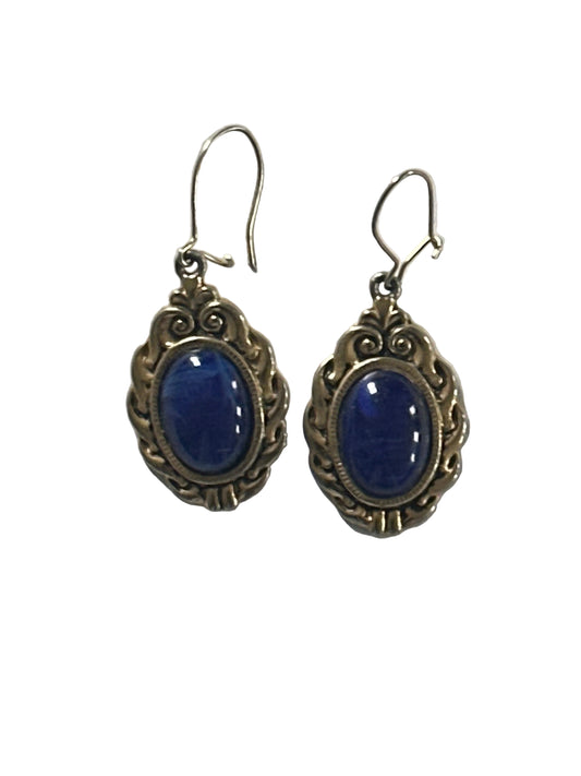 Navy Oval Drop Earrings