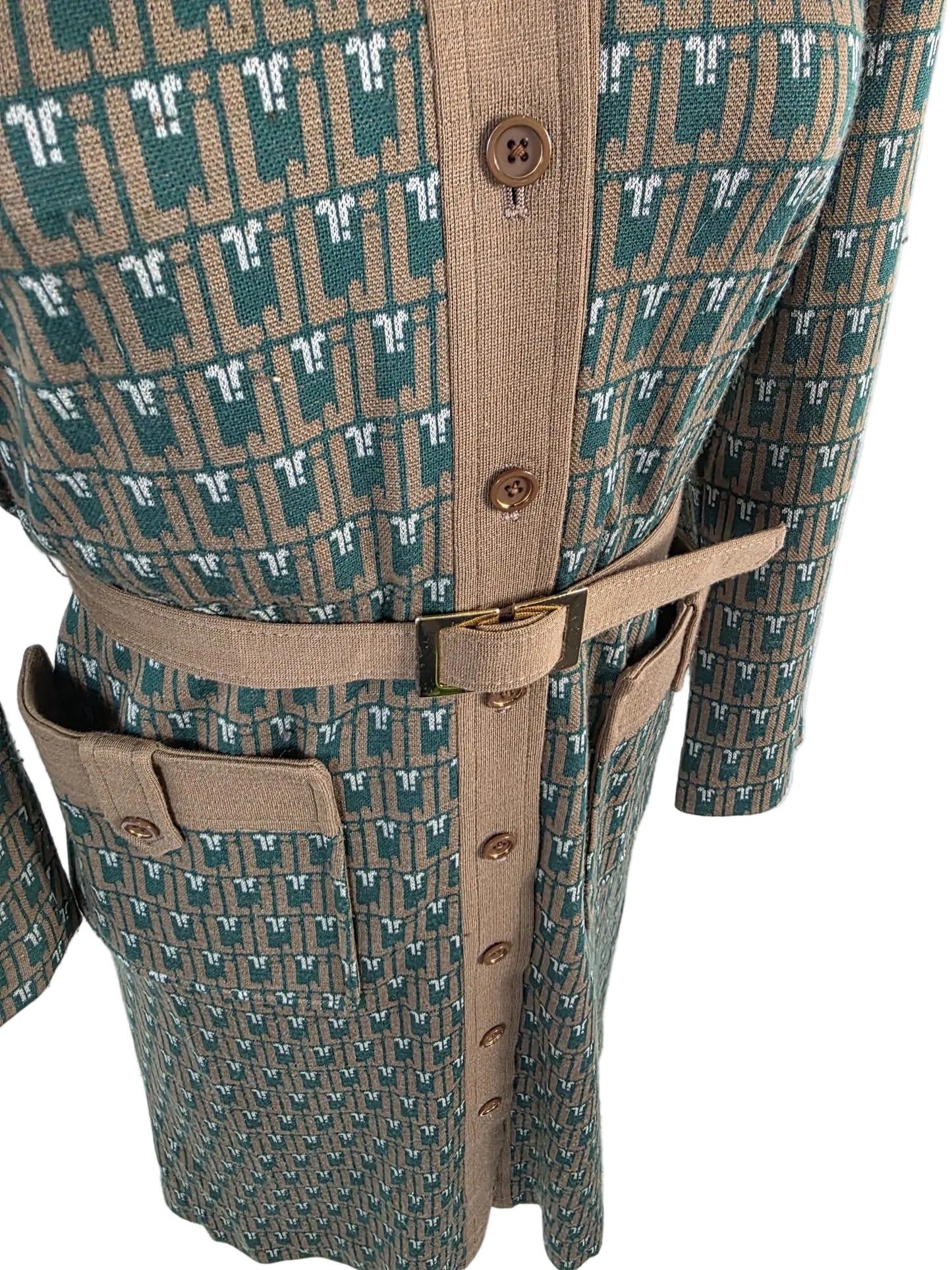 Vintage Jonathan Logan x Micalady Dress, Olive Green Printed Midi