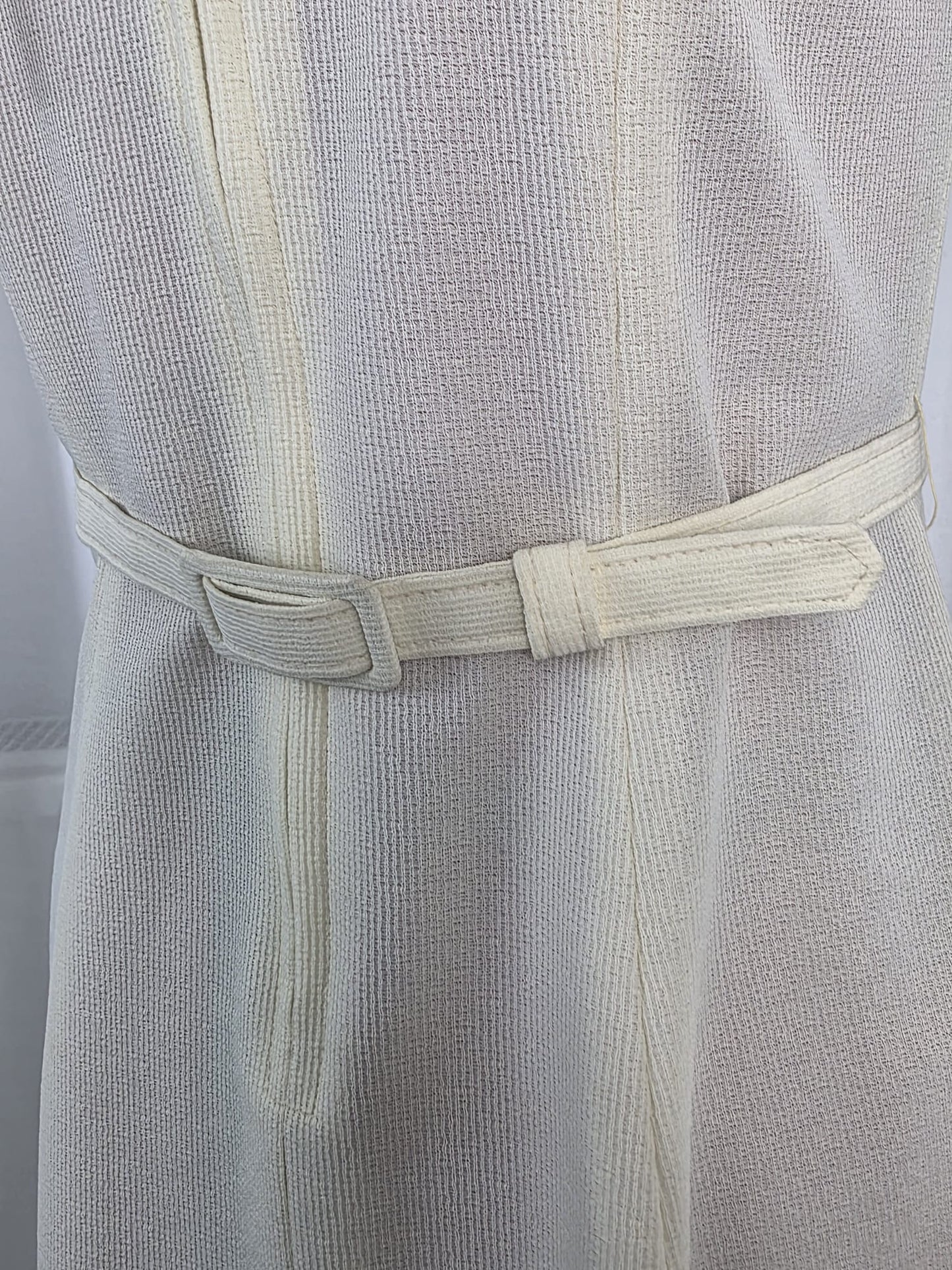 Late 1960s Cream Mod Mini Dress with Bow Neck & Belt Laurie Denton