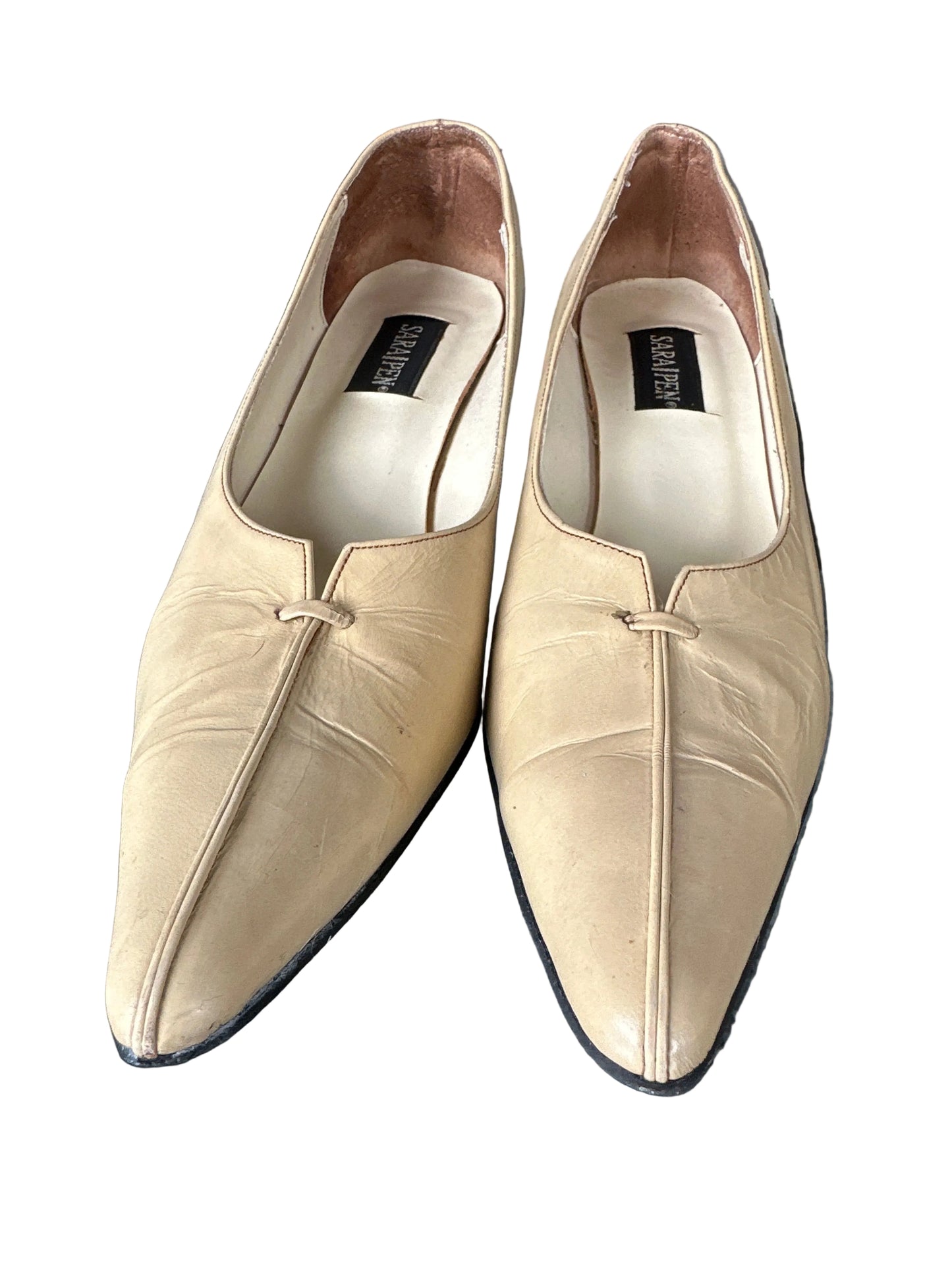 Vintage 1990s Sara Pen Cream Leather Wedge Court Shoes