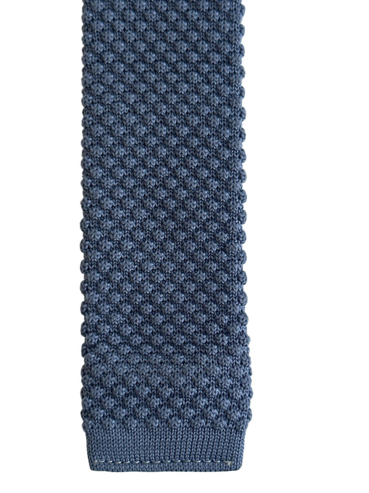 Vintage 1960s–70s Blue Knit Tie Square End Mod Ivy League Necktie