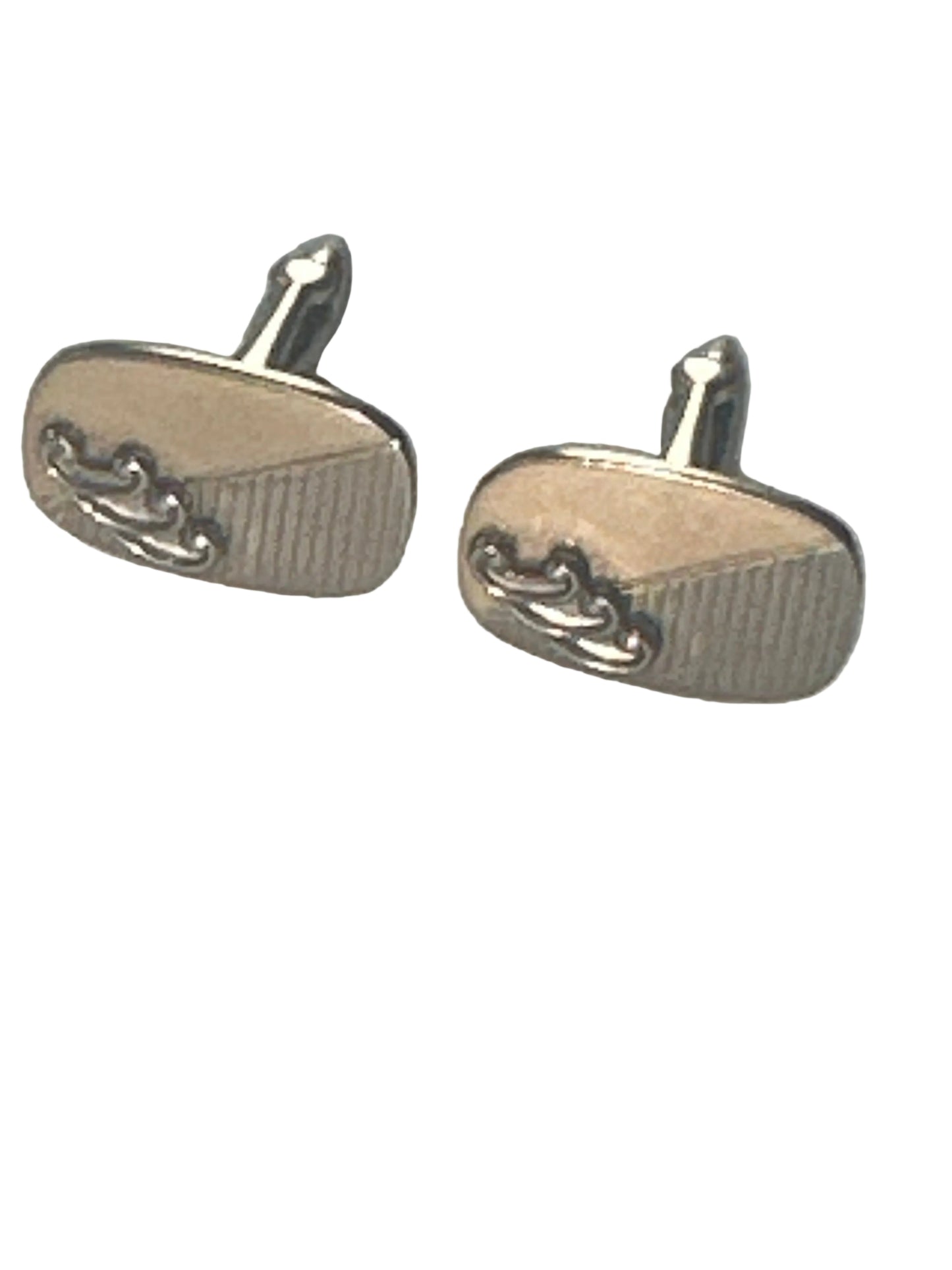 Vintage Silver-Tone Oval Cufflinks with Decorative Scroll,  Late 20th Century