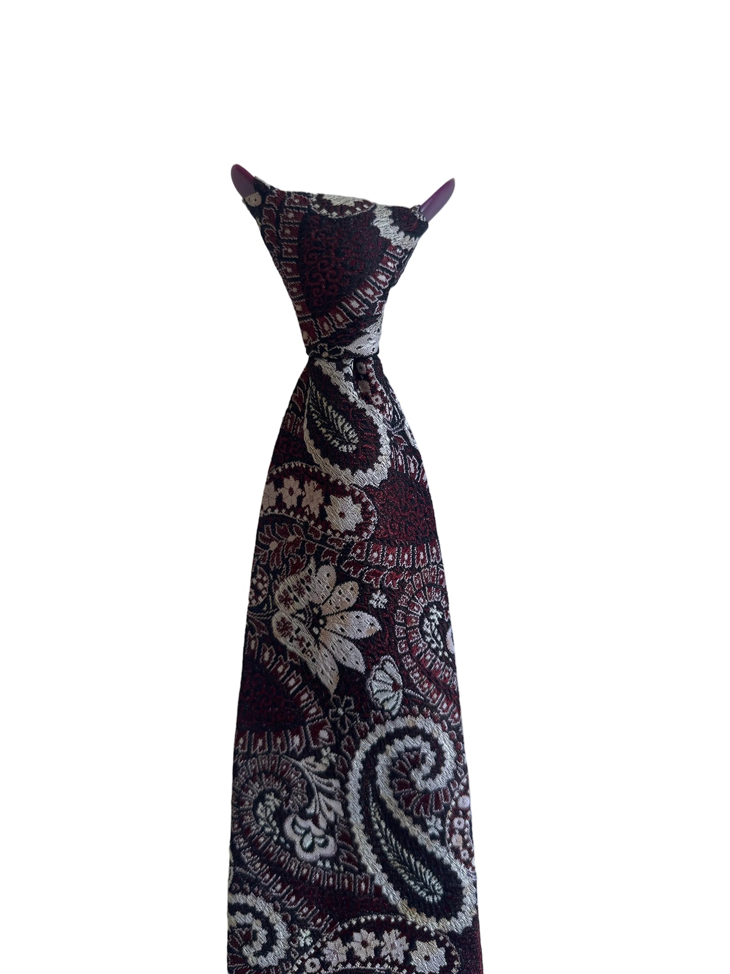 1974 Superba clip-on tie in burgundy paisley