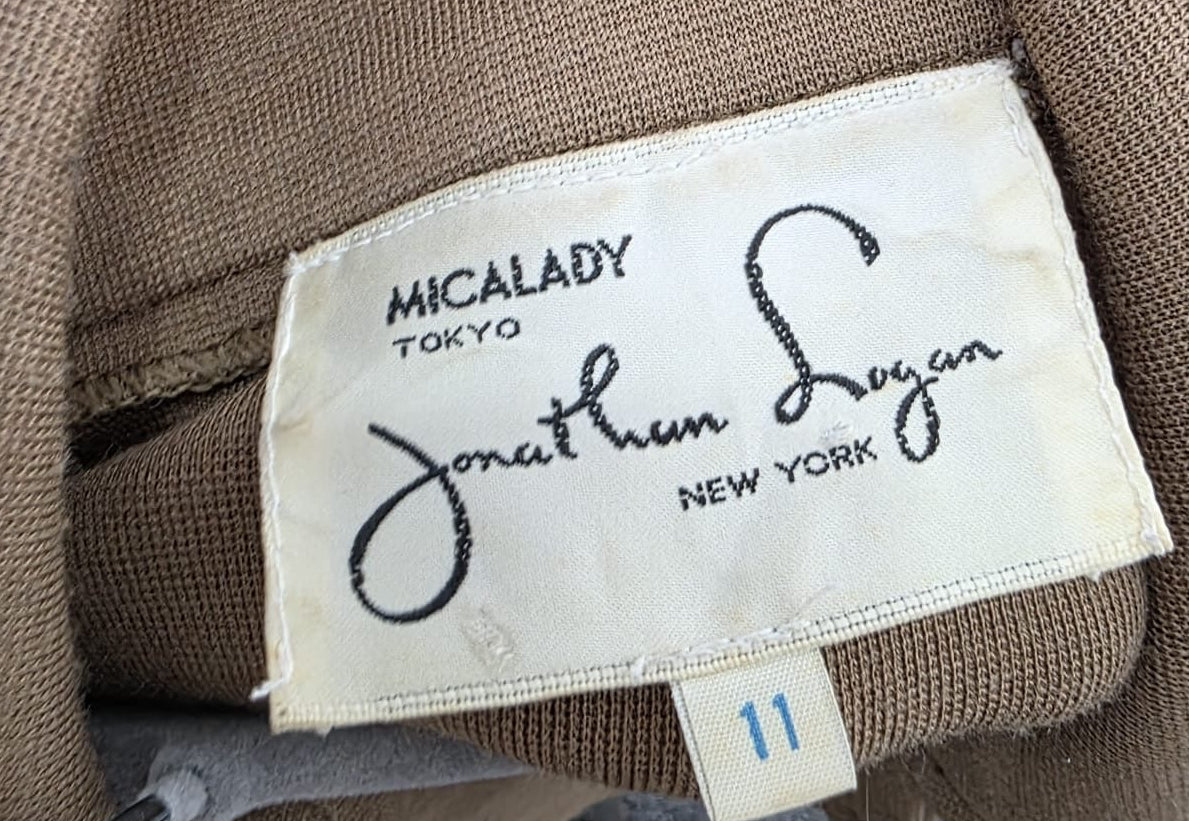 Vintage Jonathan Logan x Micalady Dress, Olive Green Printed Midi