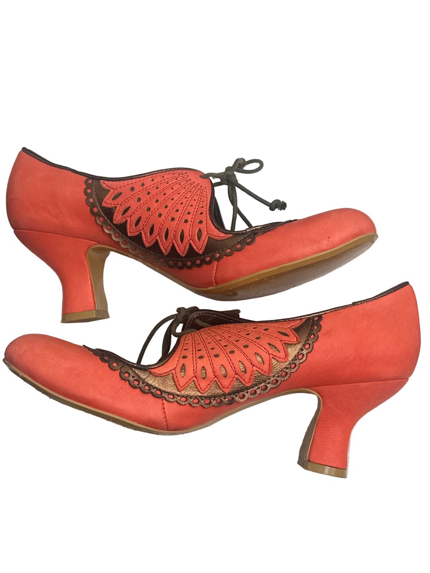 Vintage-Inspired 1920s Coral Lace Up Heels UK 5 EU 38