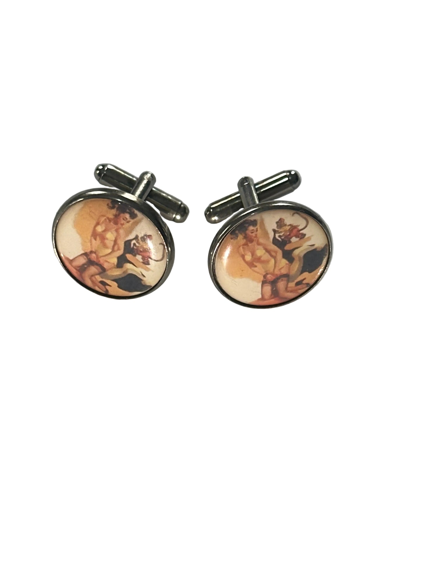 Vintage Pin-Up Devil Girl Cufflinks, Retro Naughty Novelty Design ,Late 20th Century
