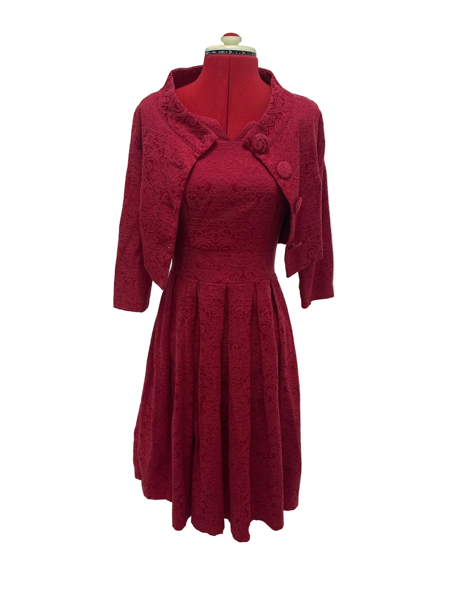 Vintage Inspired by Lindy Bop Burgundy Dress & Cropped Jacket Set UK 10