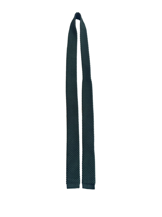 Vintage dark green knit tie textured square end retro mod style