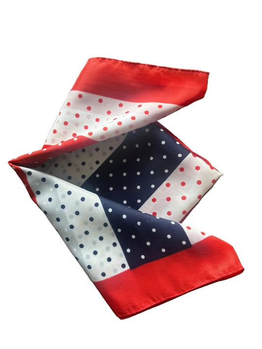 Vintage 1980s Polka Dot Square Scarf 66 x 68 cm , Red Navy White Retro Scarf
