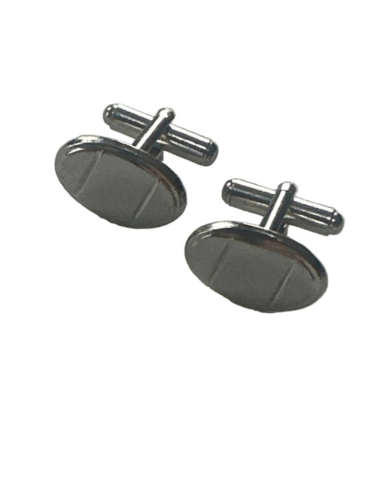 Vintage Silver Tone Oval Cufflinks Minimalist Classic Design