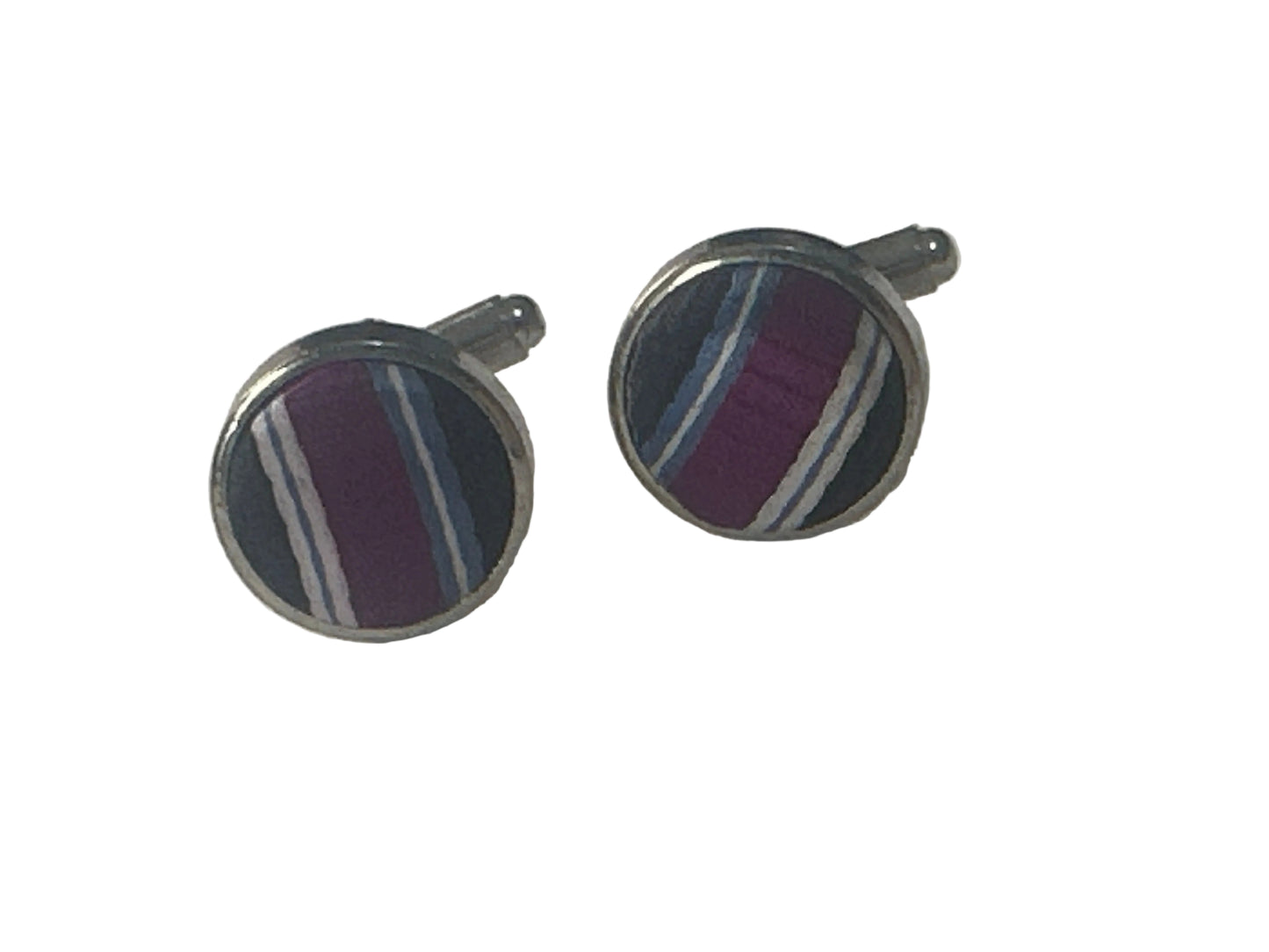 Vintage Fabric Front Cufflinks – Striped Textile Design – Late 20th Century