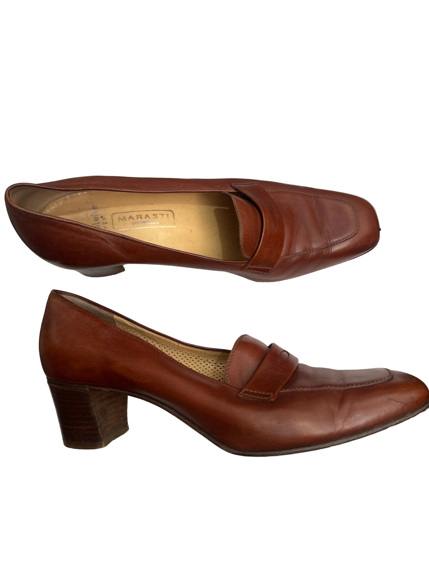 1980s Vintage Marasti Brown Leather Loafer Court Shoes Made in Italy
