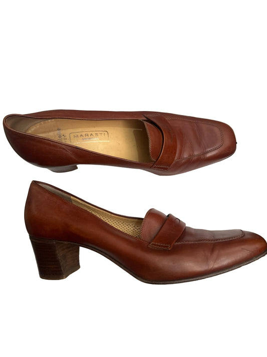 1980s Vintage Marasti Brown Leather Loafer Court Shoes Made in Italy